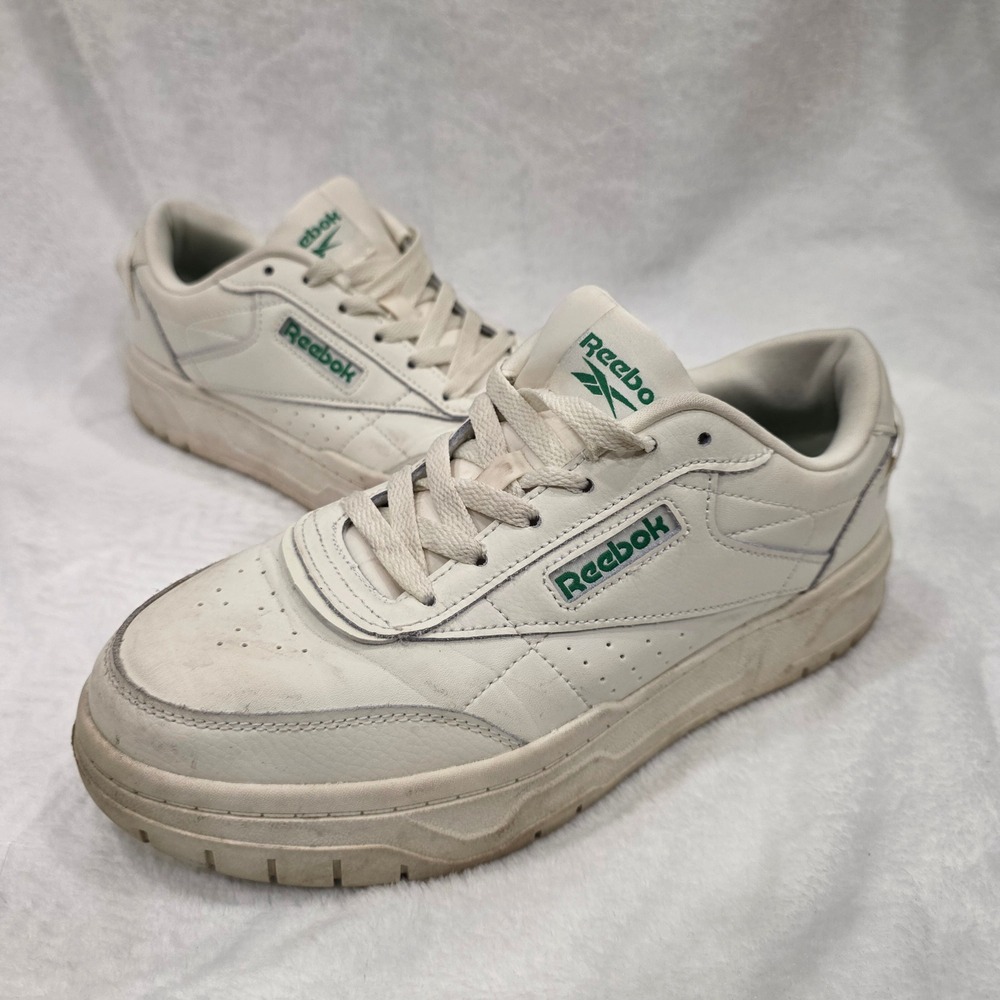 Reebok Tech Geo White Green Platform Leather Sneakers Women's Size 9 #GALAXY11